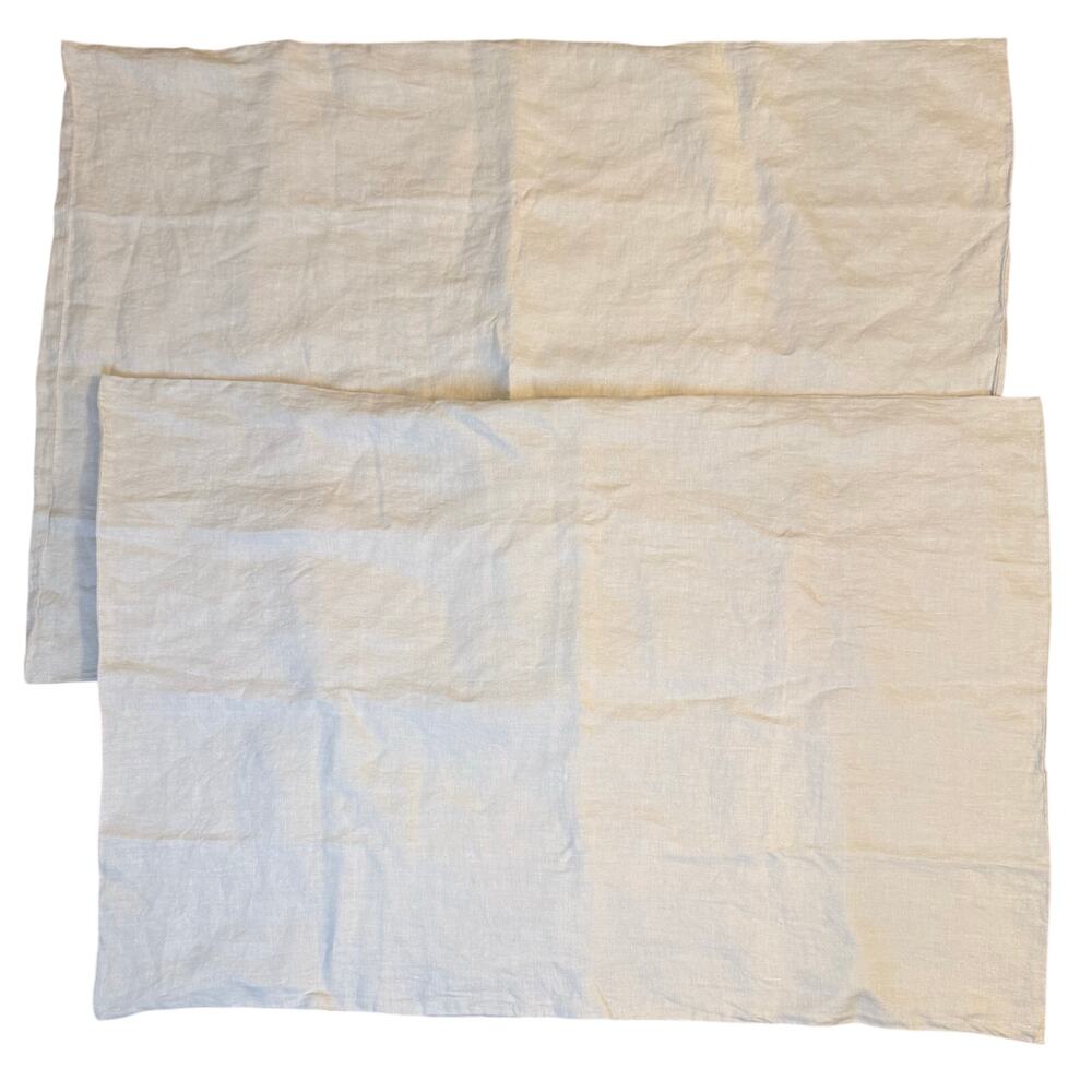 Crate & Barrel Aire Natural European 100% Linen Pillowcases Flax Beige Set of 2